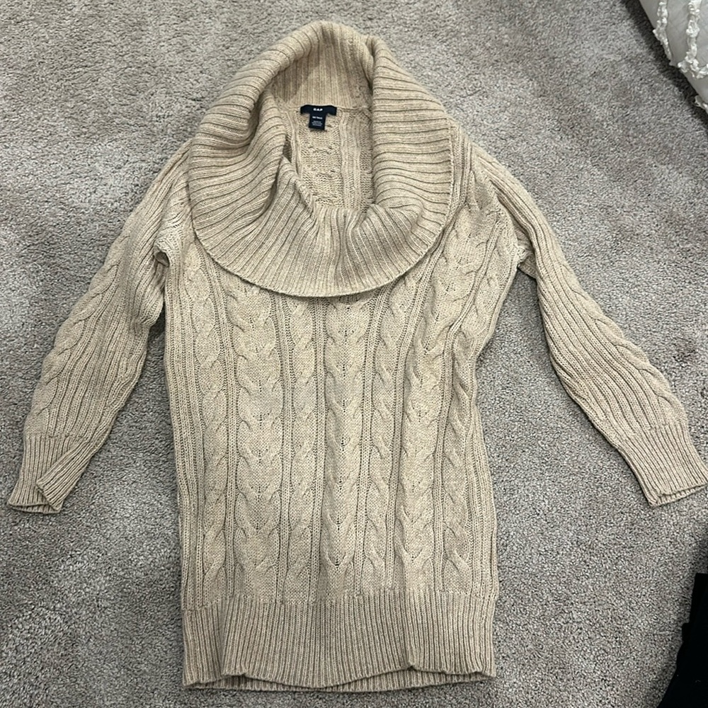 Cowl neck cable sweater